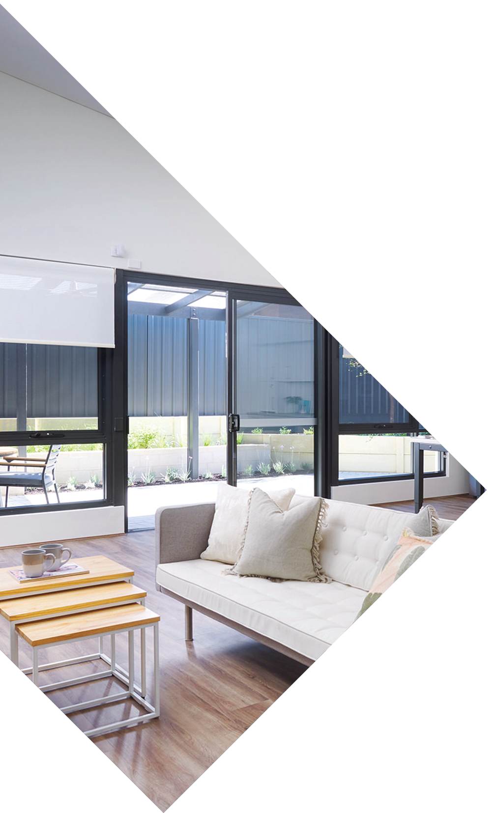 A beautiful and open lounge and living area of a Shift SDA home.