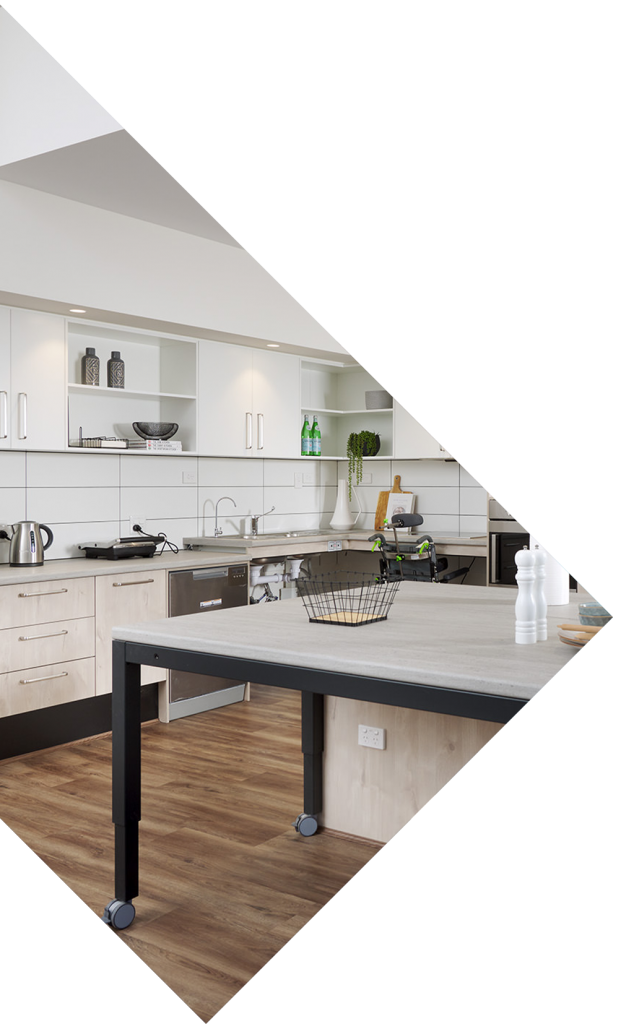 stylish disability accomodation in perth - sda approved A stylish SDA approved kitchen appointed with custom features and wooden floors.